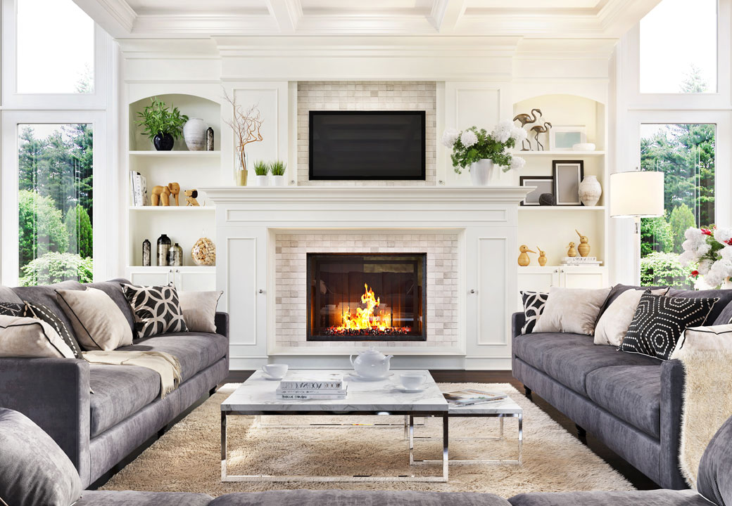 Luxury Living room with fireplace